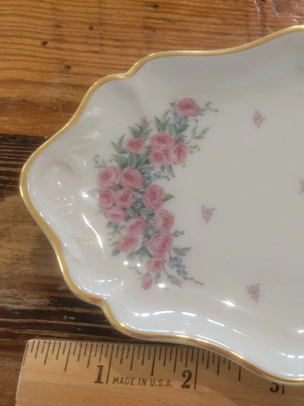Lenox Petite Rose Tray Dresser Trinket Dish Jewelry Plate Gold Edge Pink Flowers